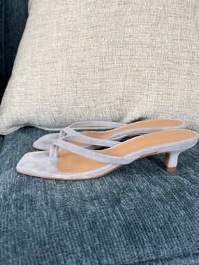 Anthropologie Women's Light Blue Suede Kitten Heel Thong Sandals